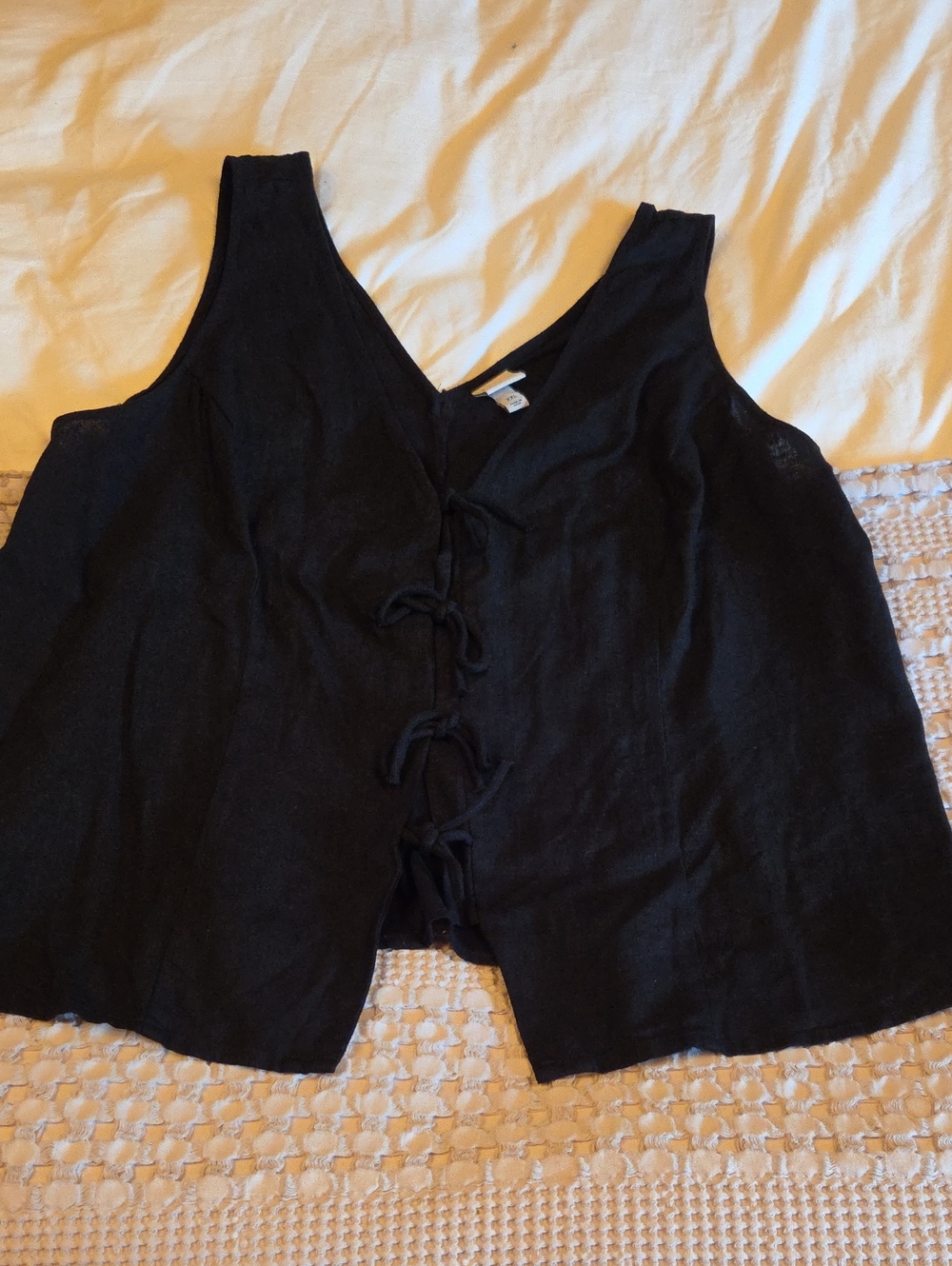 a new day Black Tie-Front Linen Blend Camisole